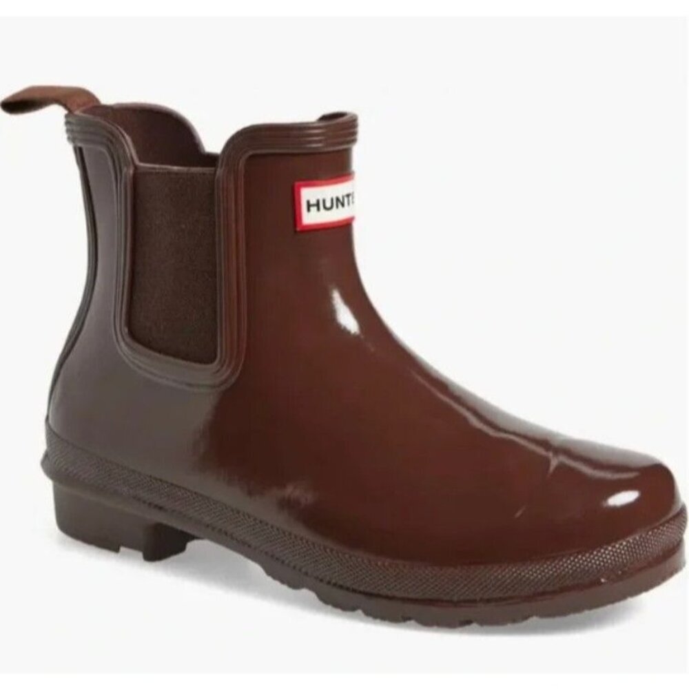 NWT Hunter Gloss Waterproof Chelsea Rain Boot Brown Bolt EU 43 US 11 UK 9